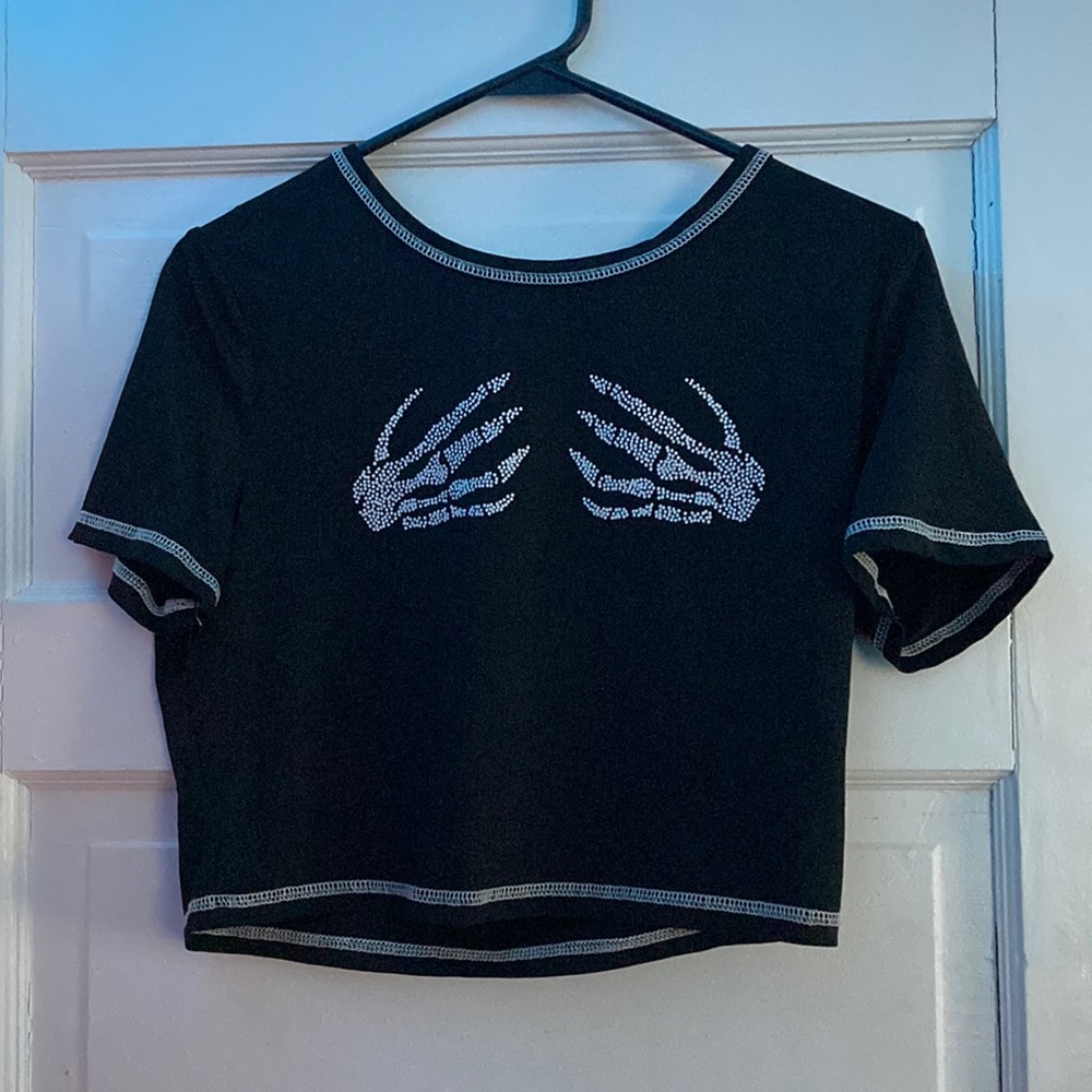Black Skeleton Hands Crop Top